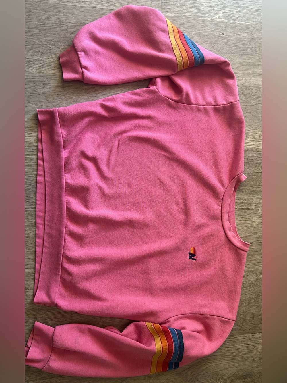 Aviator nation relaxed vintage 5 striped Trim pink Pullover crew